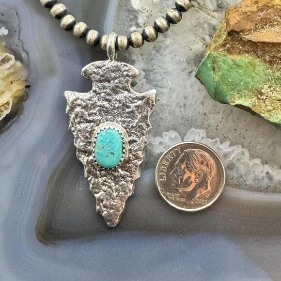 Gary Custer Navajo Sterling Silver Tufa Cast Turquoise Arrowhead Uni Pendant #2 - Picture 8 of 10